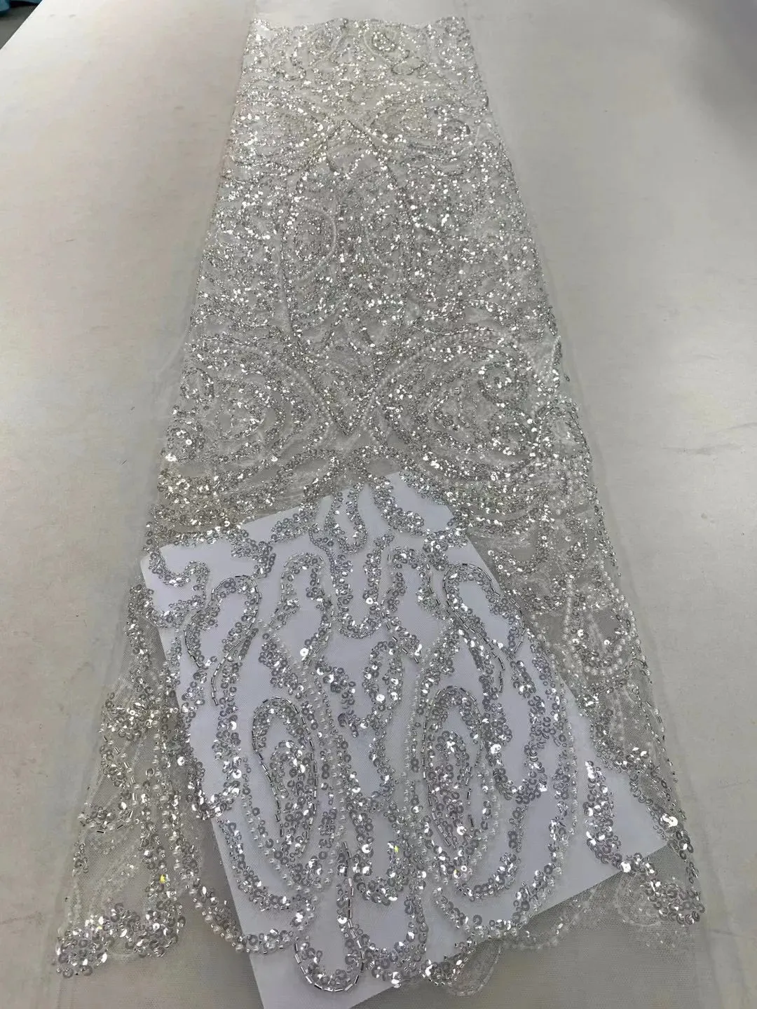 5 YARDS / 18 COLORS / Vicaleo Abstract Sequin Beaded Embroidery Tulle Mesh Lace Dress Fabric