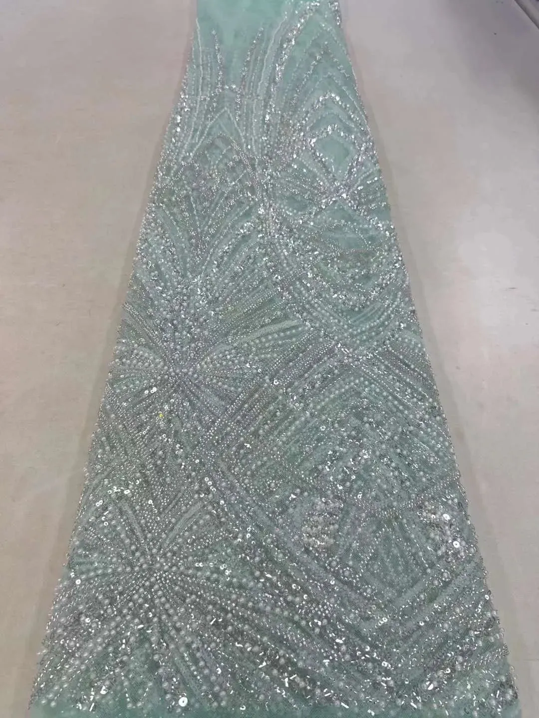 5 YARDS / 18 COLORS / Vicaleo Abstract Sequin Beaded Embroidery Tulle Mesh Lace Dress Fabric