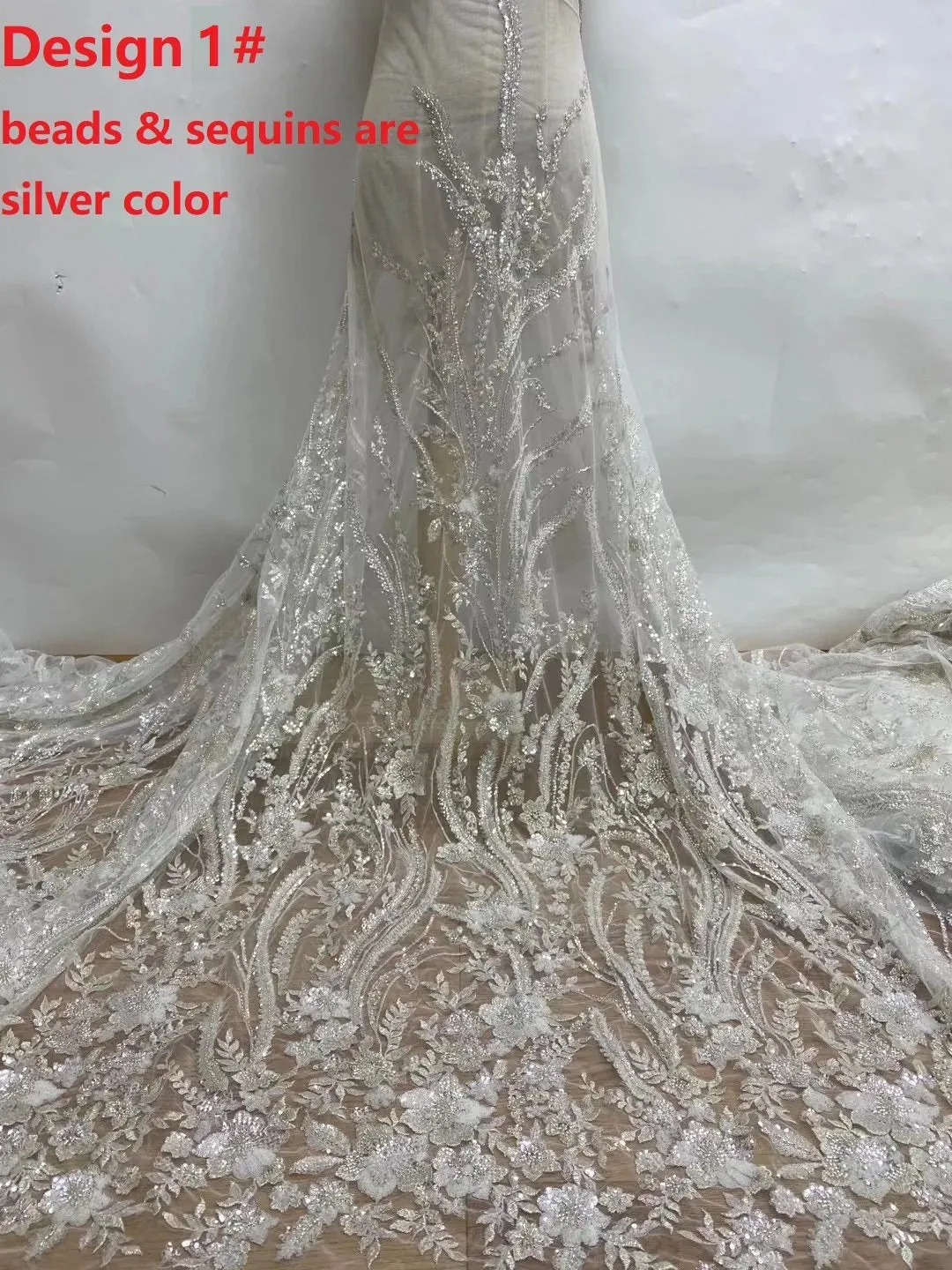 5 YARDS / 2 COLORS / Malianthe Floral Sequin Beaded Embroidery Tulle Mesh Lace Dress Fabric