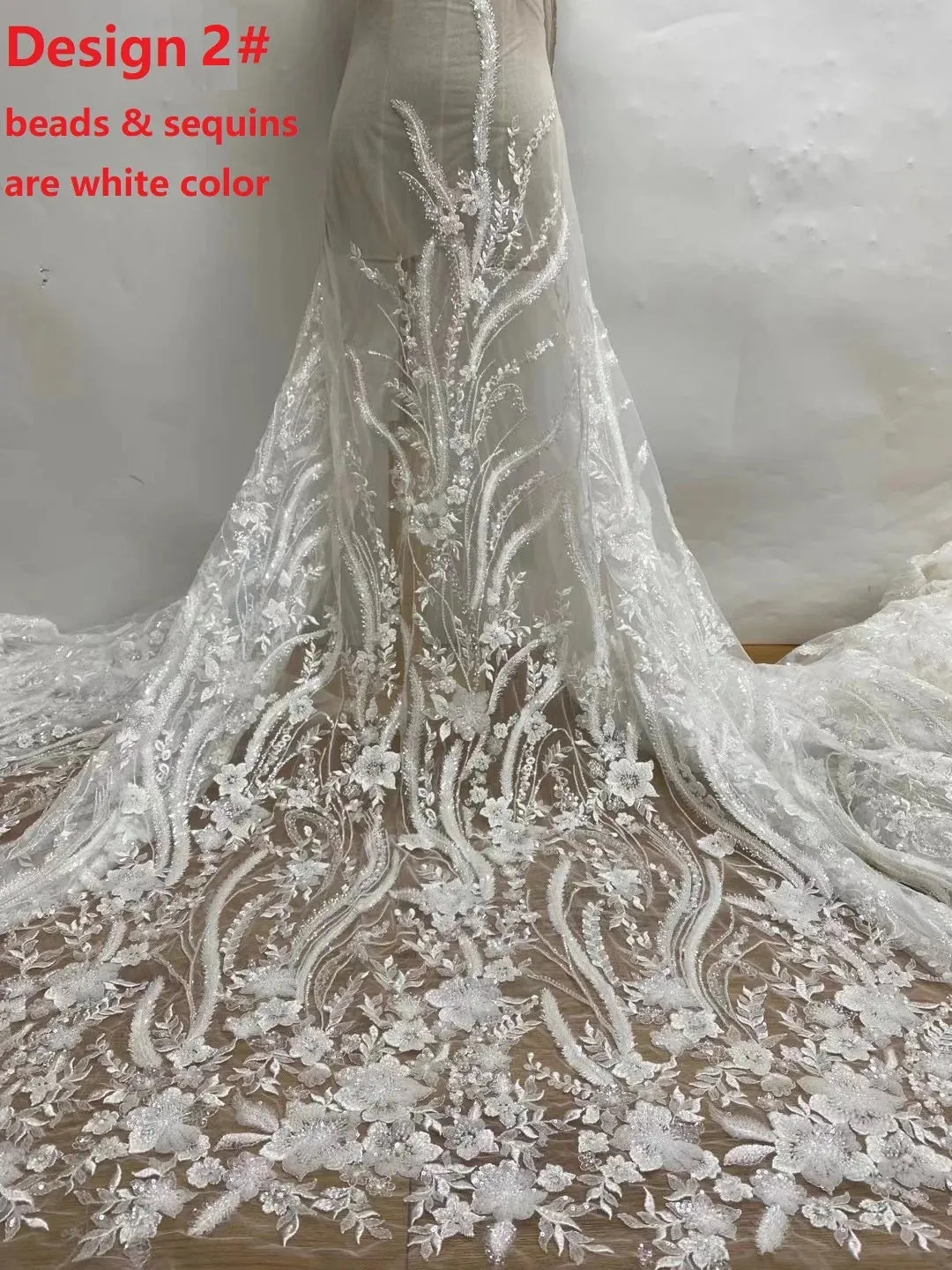5 YARDS / 2 COLORS / Malianthe Floral Sequin Beaded Embroidery Tulle Mesh Lace Dress Fabric