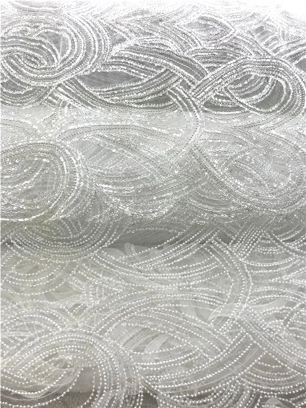 5 YARDS / 2 COLORS / Melinosia Swirly Sequin Beaded Embroidery Tulle Mesh Lace Dress Fabric