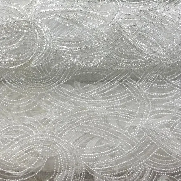 5 YARDS / 2 COLORS / Melinosia Swirly Sequin Beaded Embroidery Tulle Mesh Lace Dress Fabric