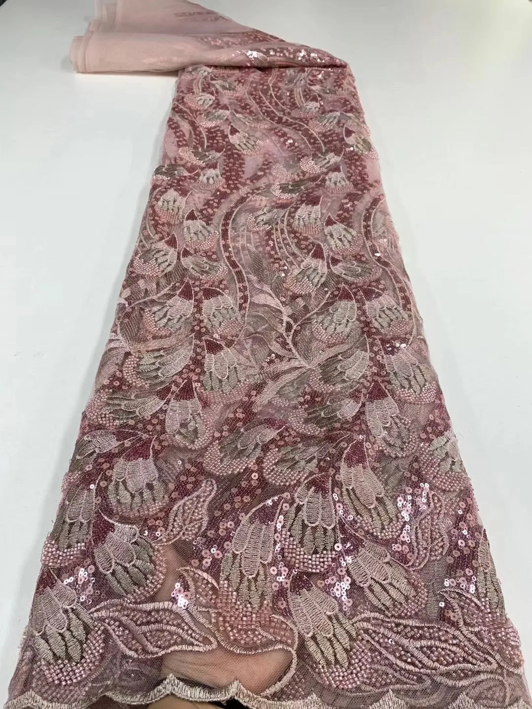 5 YARDS / 6 COLORS / Chanel Bird Feather Glitter Sequin Beaded Embroidery Tulle Mesh Lace Party Prom Bridal Dress Fabric