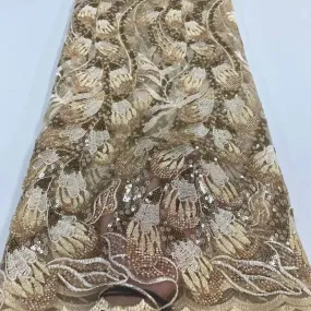 5 YARDS / 6 COLORS / Chanel Bird Feather Glitter Sequin Beaded Embroidery Tulle Mesh Lace Party Prom Bridal Dress Fabric