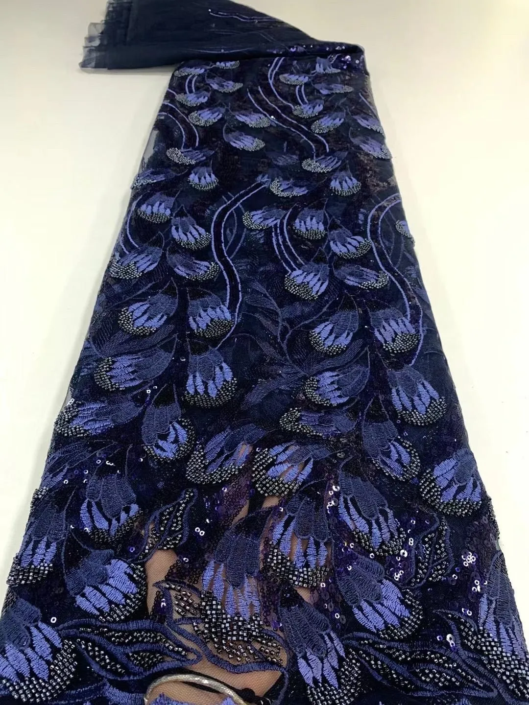 5 YARDS / 6 COLORS / Chanel Bird Feather Glitter Sequin Beaded Embroidery Tulle Mesh Lace Party Prom Bridal Dress Fabric