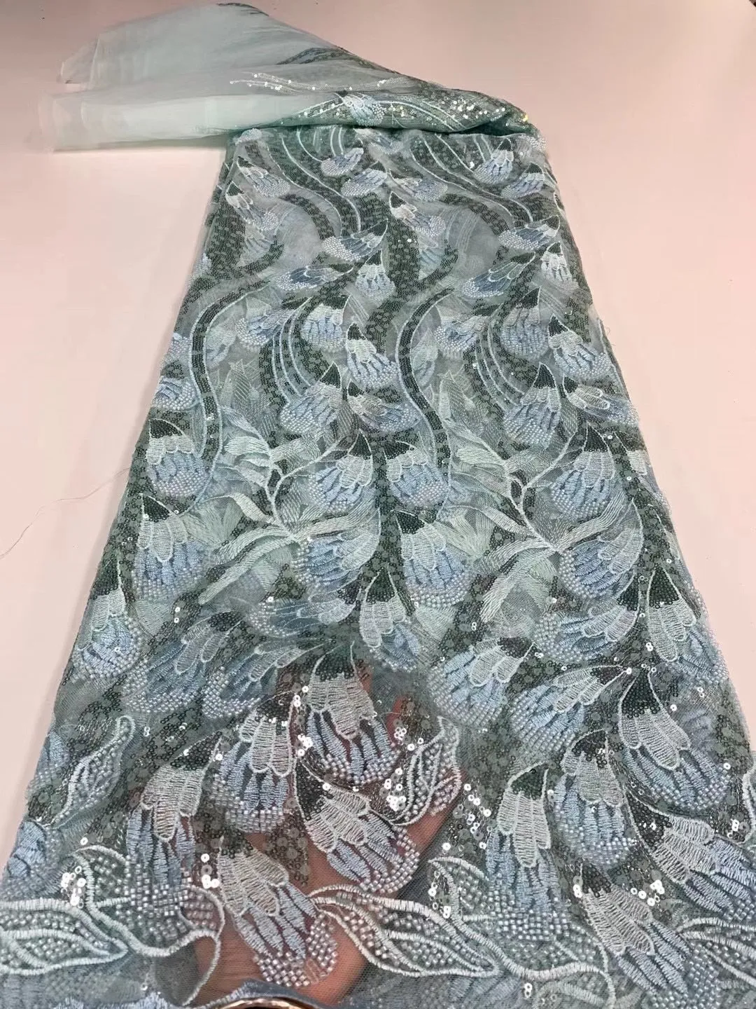 5 YARDS / 6 COLORS / Chanel Bird Feather Glitter Sequin Beaded Embroidery Tulle Mesh Lace Party Prom Bridal Dress Fabric