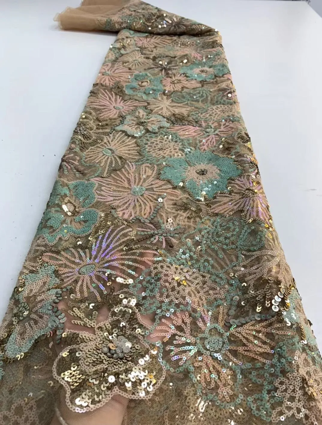 5 YARDS / 6 COLORS / Lexy Funky Multi Color Flower Glitter Sequin Beaded Embroidery Tulle Mesh Lace Party Prom Bridal Dress Fabric