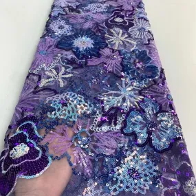 5 YARDS / 6 COLORS / Lexy Funky Multi Color Flower Glitter Sequin Beaded Embroidery Tulle Mesh Lace Party Prom Bridal Dress Fabric