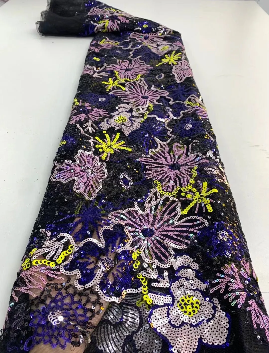 5 YARDS / 6 COLORS / Lexy Funky Multi Color Flower Glitter Sequin Beaded Embroidery Tulle Mesh Lace Party Prom Bridal Dress Fabric
