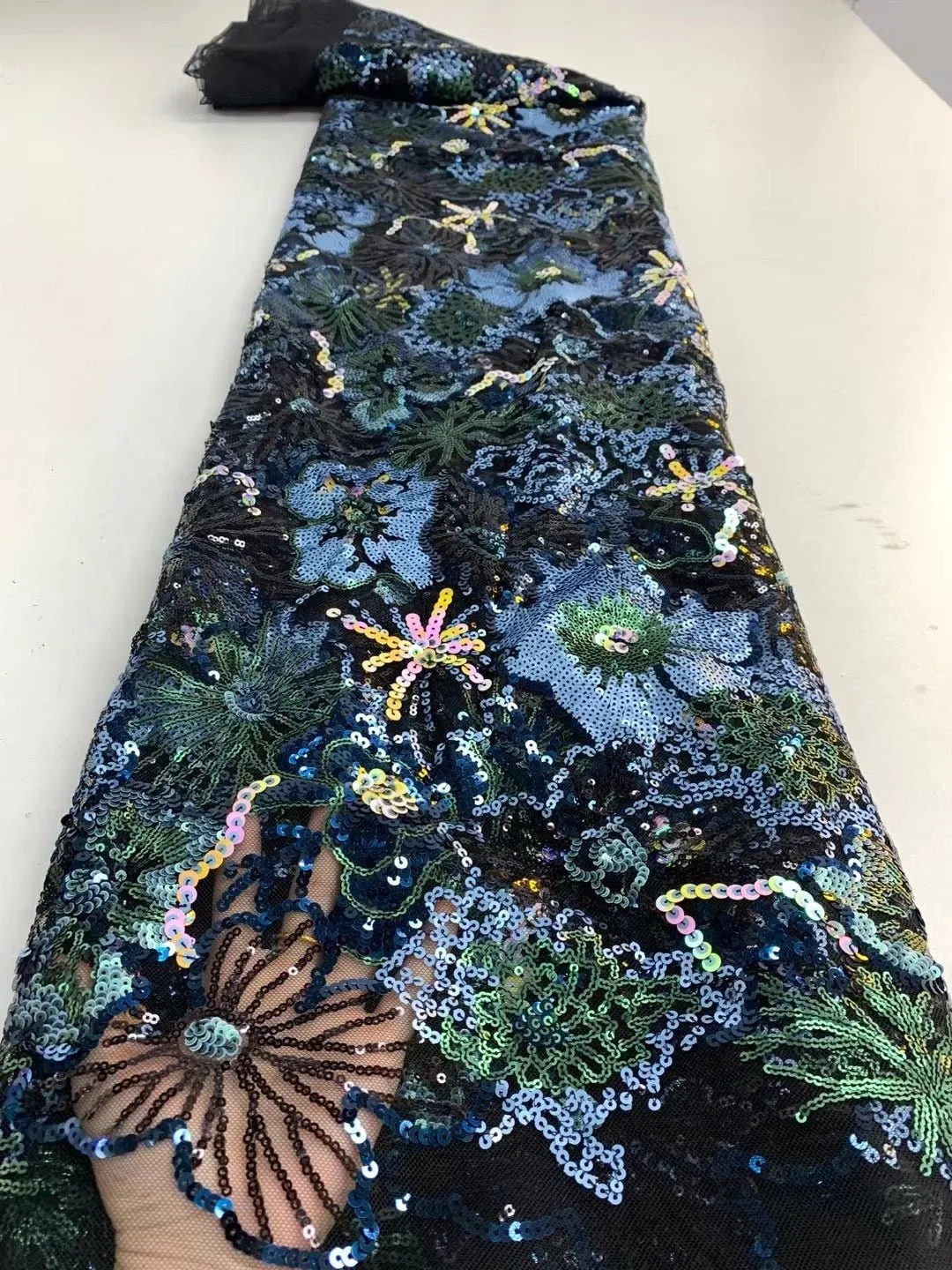 5 YARDS / 6 COLORS / Lexy Funky Multi Color Flower Glitter Sequin Beaded Embroidery Tulle Mesh Lace Party Prom Bridal Dress Fabric