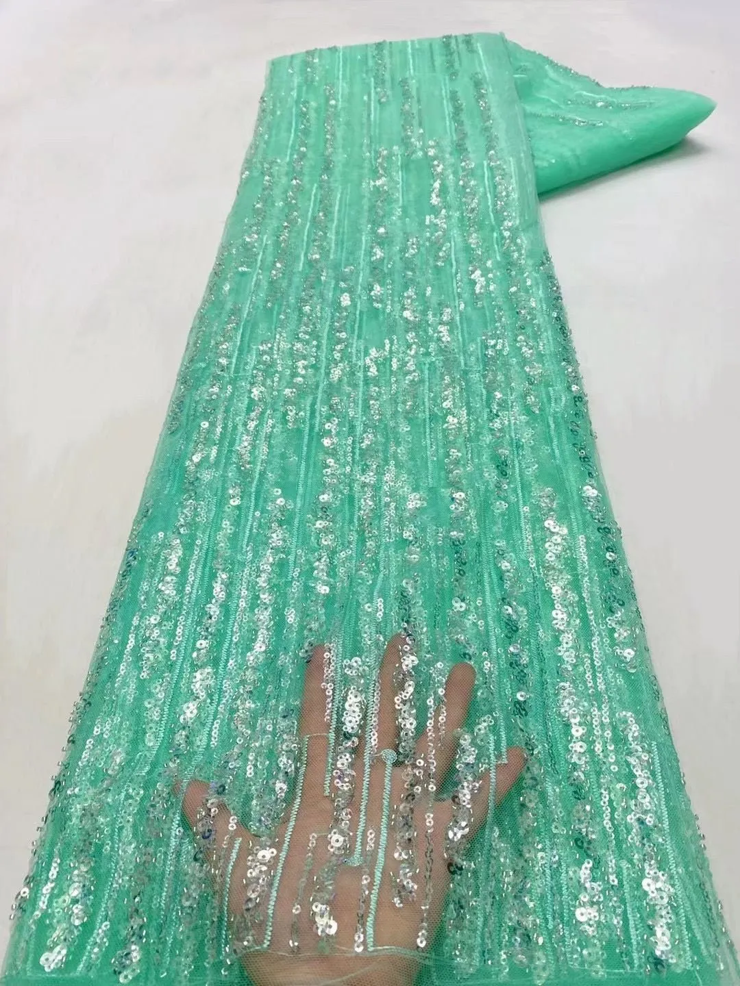 5 YARDS / 7 COLORS / Fantine Abstract Lines Beaded Glitter Embroidery Mesh Lace Party Wedding Party Prom Bridal Dress Fabric