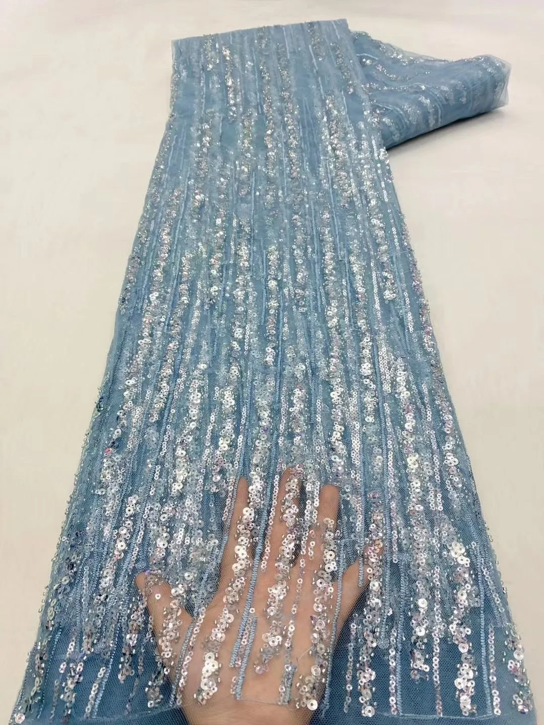 5 YARDS / 7 COLORS / Fantine Abstract Lines Beaded Glitter Embroidery Mesh Lace Party Wedding Party Prom Bridal Dress Fabric