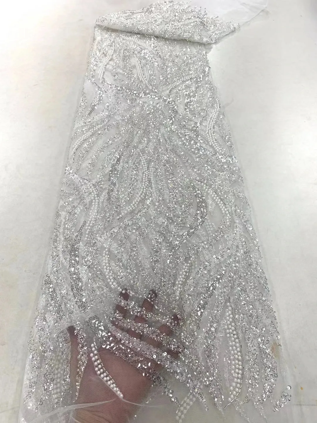 5 YARDS / 7 COLORS / Kanjare Floral Sequin Beaded Embroidery Tulle Mesh Lace Dress Fabric