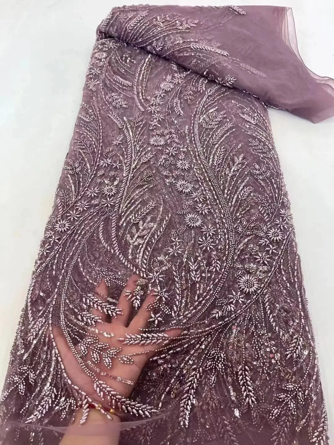 5 YARDS / 8 COLORS / Palexus Beaded Embroidery Glitter Mesh Lace  Party Prom Bridal Dress Fabric