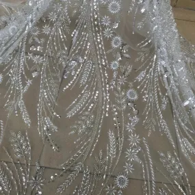 5 YARDS / 8 COLORS / Palexus Beaded Embroidery Glitter Mesh Lace  Party Prom Bridal Dress Fabric