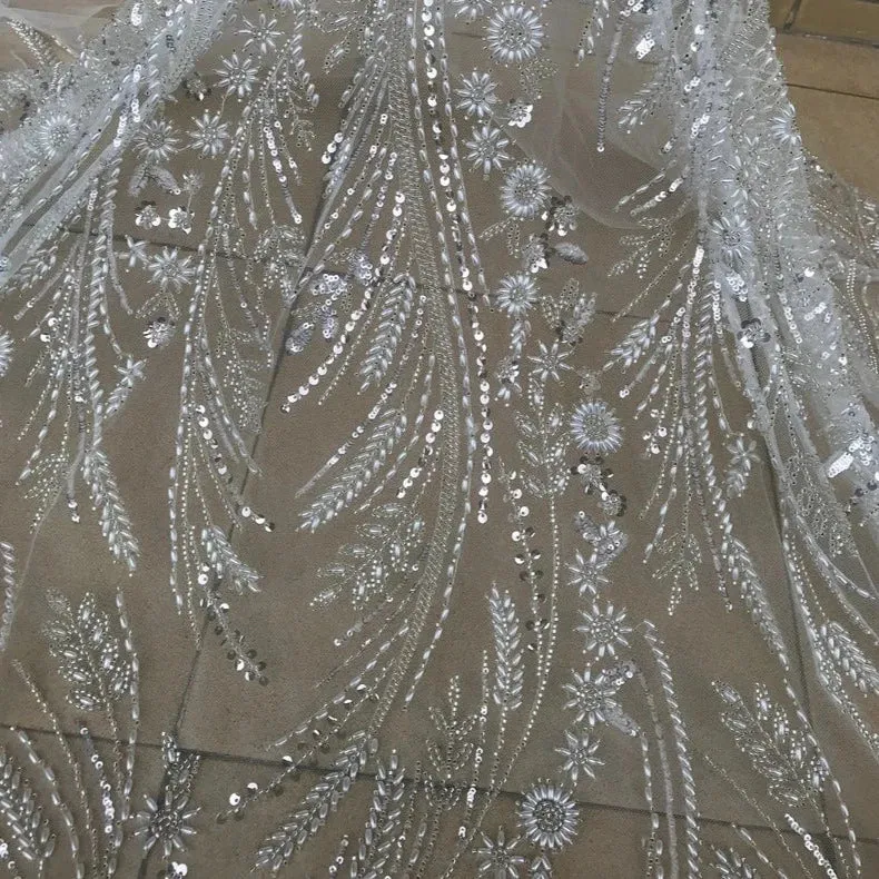 5 YARDS / 8 COLORS / Palexus Beaded Embroidery Glitter Mesh Lace  Party Prom Bridal Dress Fabric