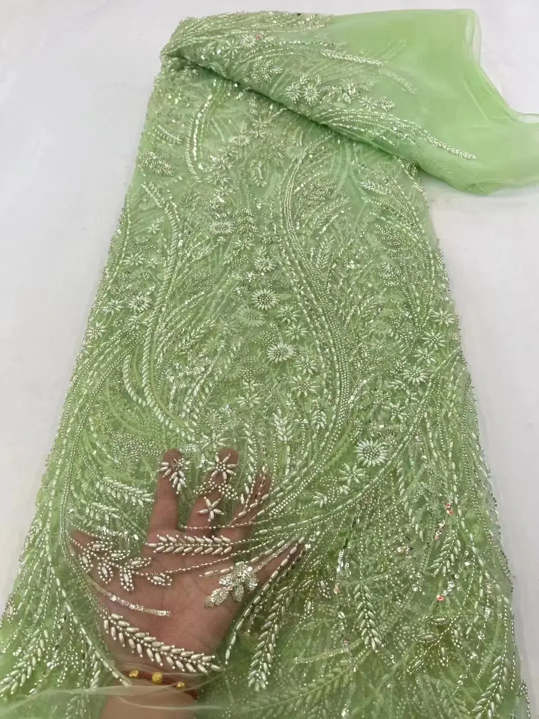 5 YARDS / 8 COLORS / Palexus Beaded Embroidery Glitter Mesh Lace  Party Prom Bridal Dress Fabric