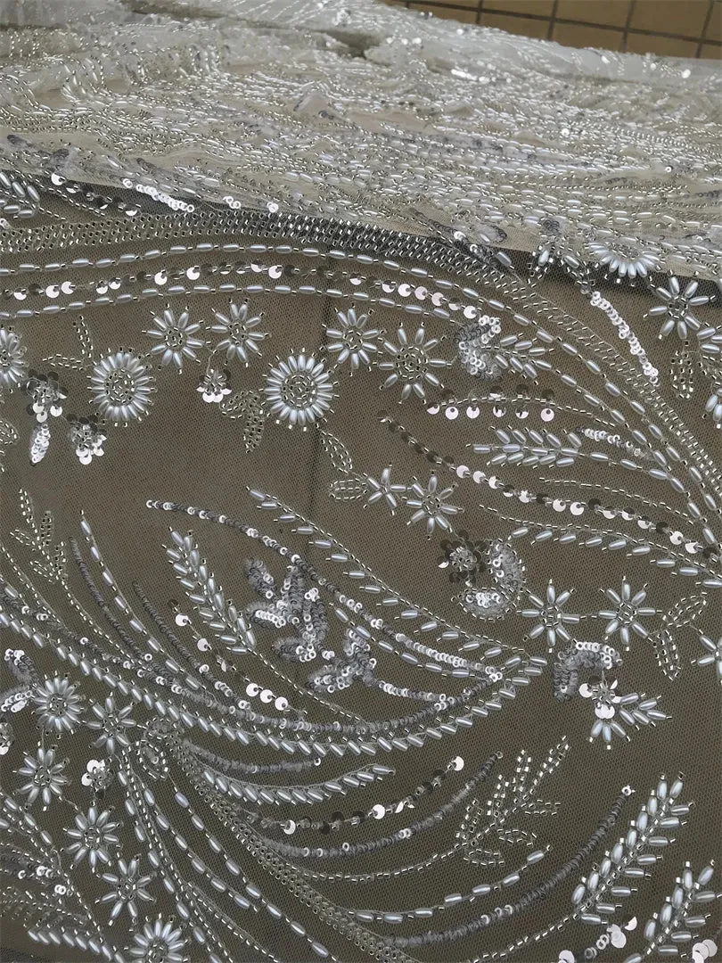 5 YARDS / 8 COLORS / Palexus Beaded Embroidery Glitter Mesh Lace  Party Prom Bridal Dress Fabric