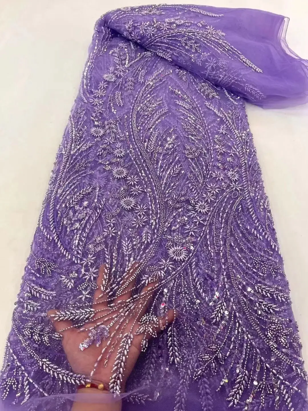5 YARDS / 8 COLORS / Palexus Beaded Embroidery Glitter Mesh Lace  Party Prom Bridal Dress Fabric