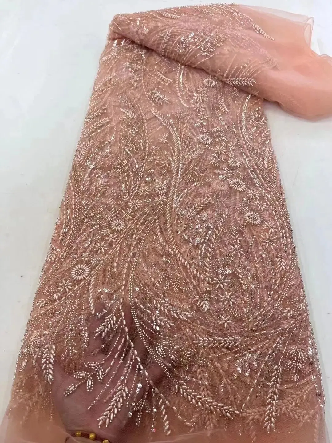 5 YARDS / 8 COLORS / Palexus Beaded Embroidery Glitter Mesh Lace  Party Prom Bridal Dress Fabric