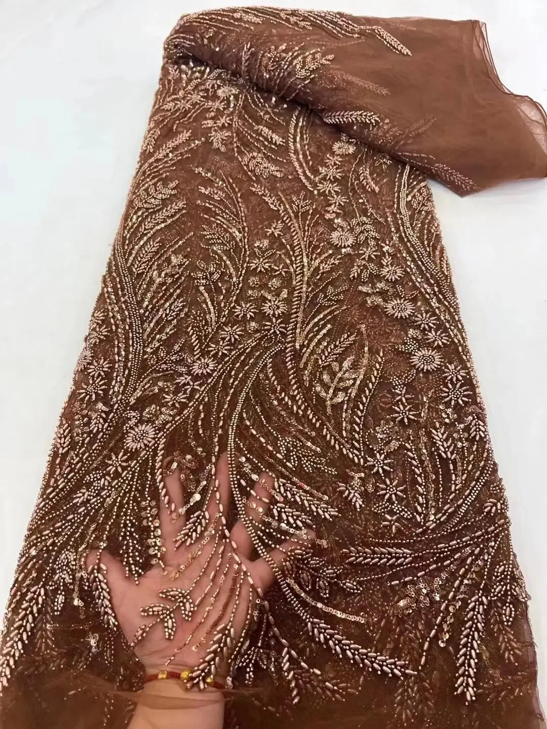 5 YARDS / 8 COLORS / Palexus Beaded Embroidery Glitter Mesh Lace  Party Prom Bridal Dress Fabric