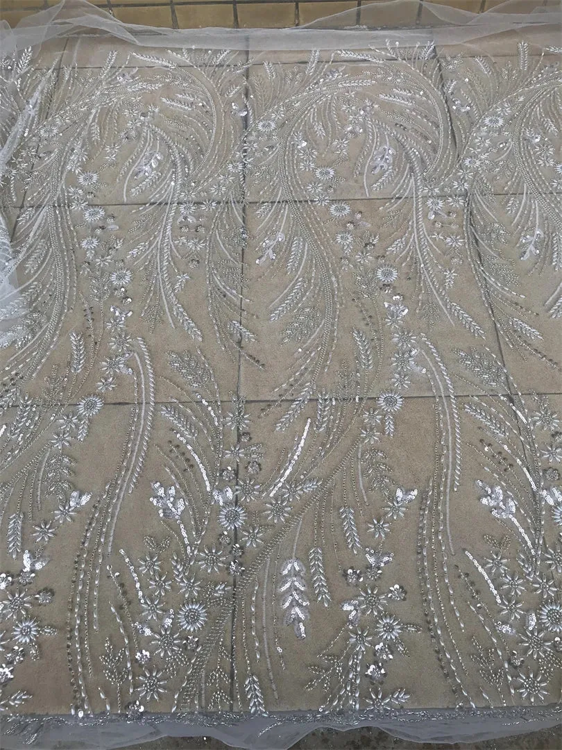 5 YARDS / 8 COLORS / Palexus Beaded Embroidery Glitter Mesh Lace  Party Prom Bridal Dress Fabric