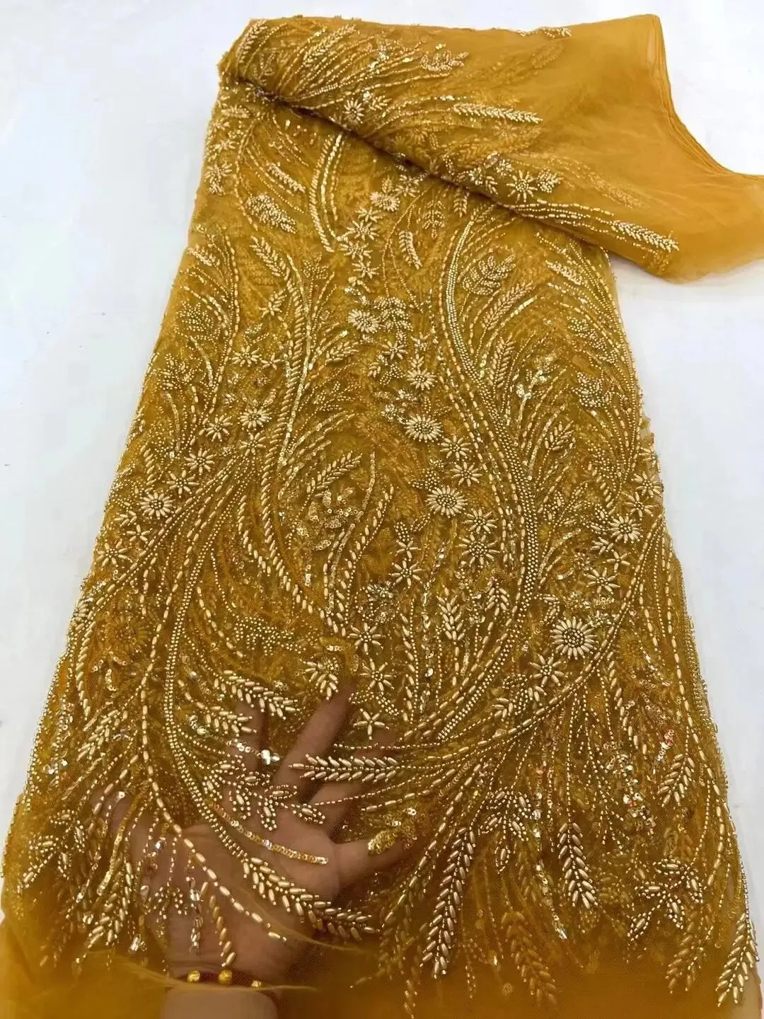 5 YARDS / 8 COLORS / Palexus Beaded Embroidery Glitter Mesh Lace  Party Prom Bridal Dress Fabric