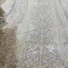 5 YARDS / Breanda Regal Sequin Beaded Embroidery Tulle Mesh Lace Dress Fabric