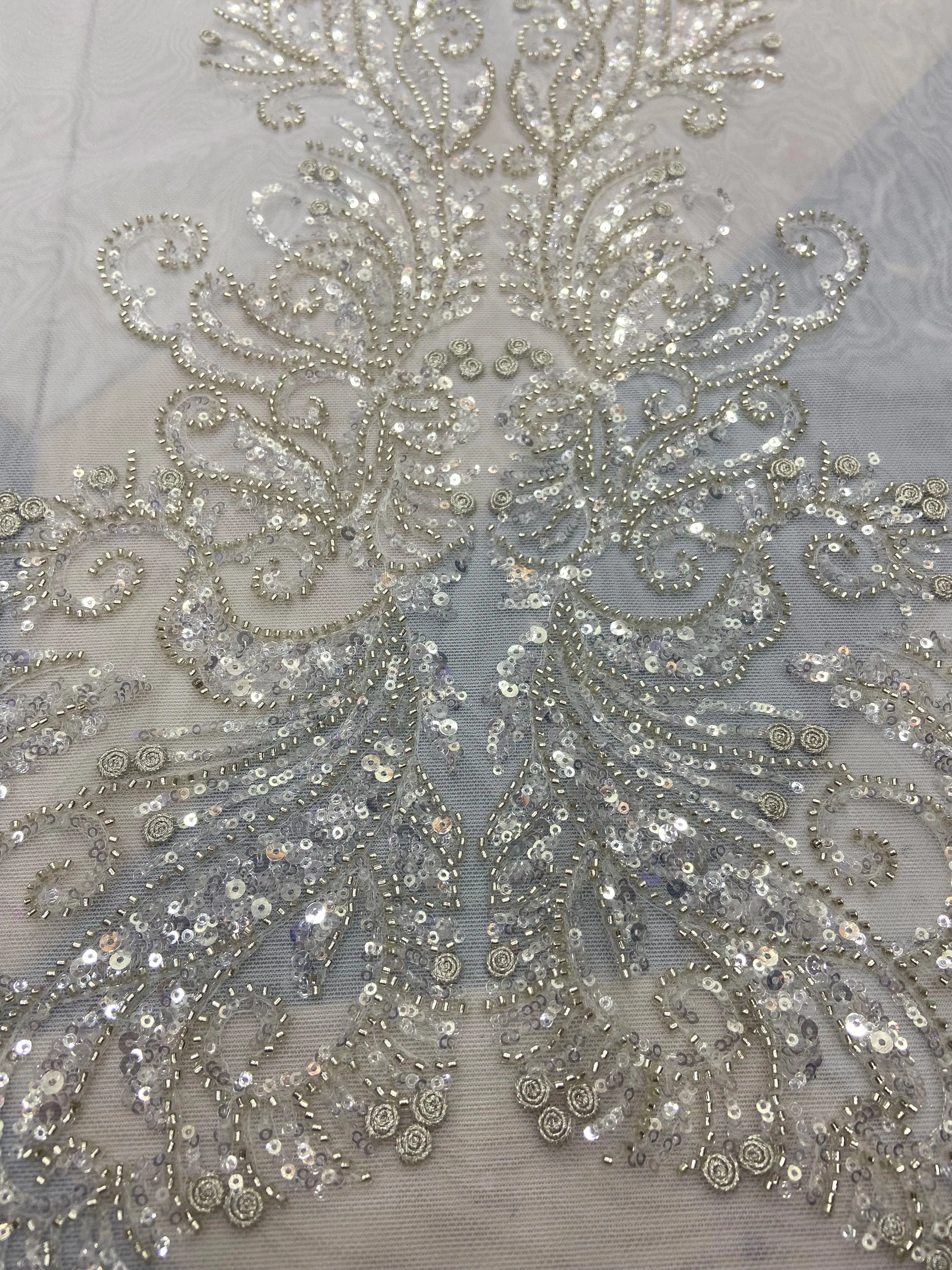 5 YARDS / Breanda Regal Sequin Beaded Embroidery Tulle Mesh Lace Dress Fabric