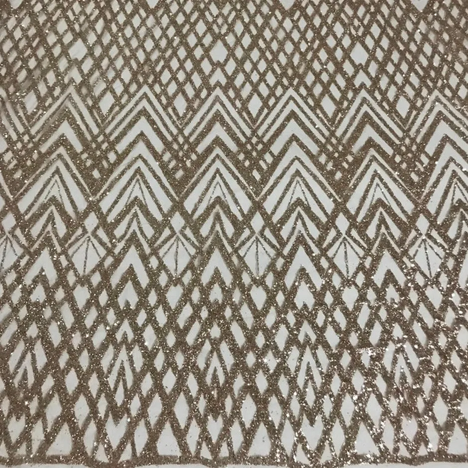 5 YARDS / Nicolette Brown Gold Geometric Embroidery Glitter Mesh Lace Wedding Party Dress Fabric