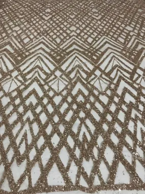 5 YARDS / Nicolette Brown Gold Geometric Embroidery Glitter Mesh Lace Wedding Party Dress Fabric