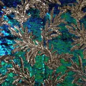 5 YARDS / Vanessa Iridescent Blue Green Gold Floral Sequin Embroidery Mesh Lace Party Prom Bridal Dress Fabric