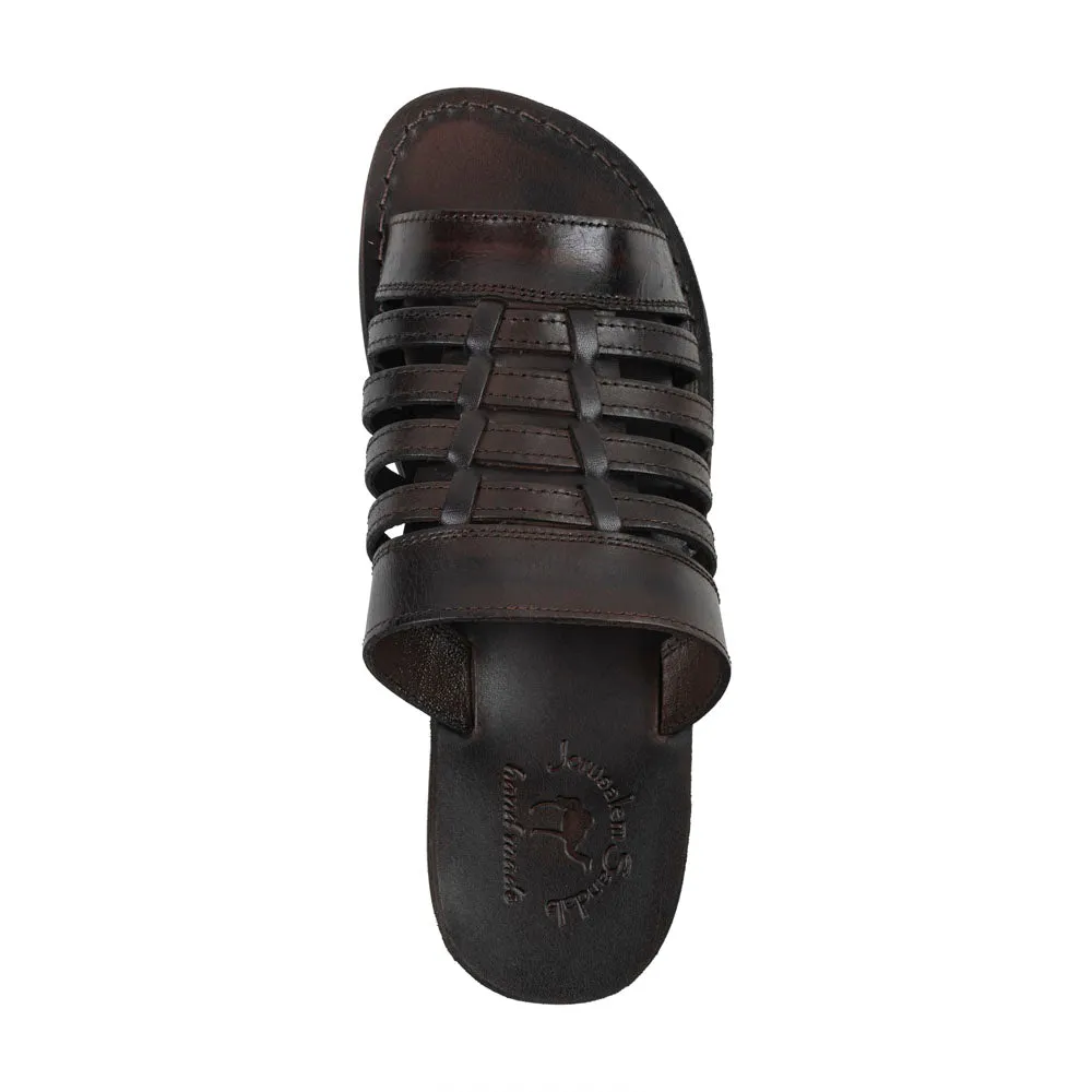 Adam - Caged Leather Slide Sandal | Brown