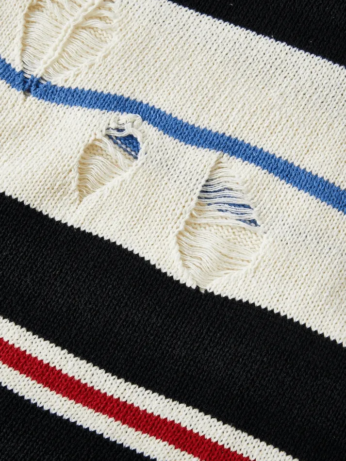 Chicmy-Men's Color Block Striped Distressed Sweater