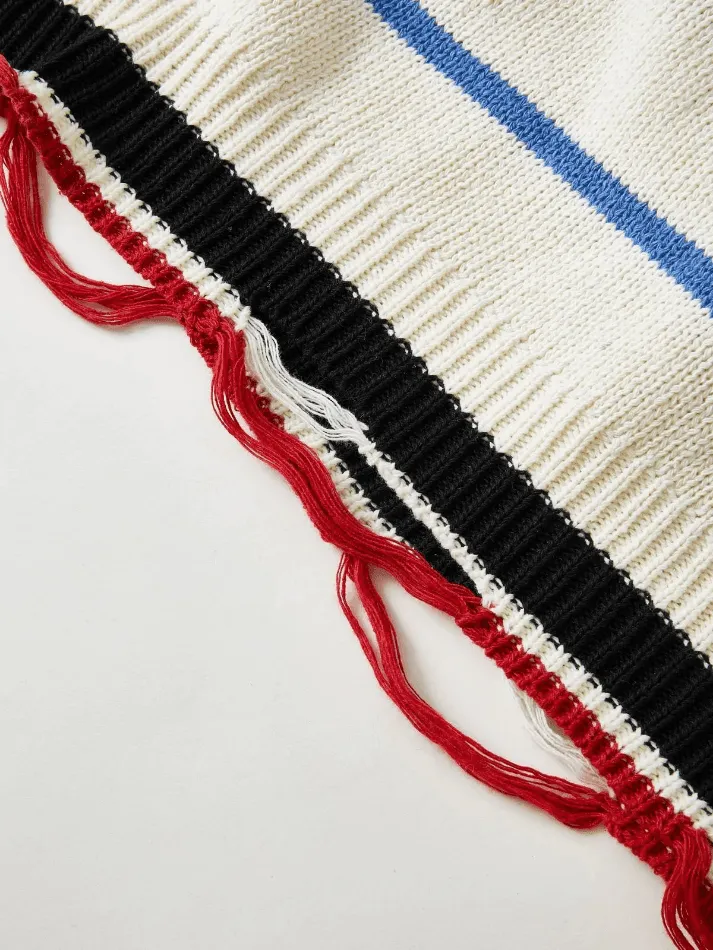 Chicmy-Men's Color Block Striped Distressed Sweater