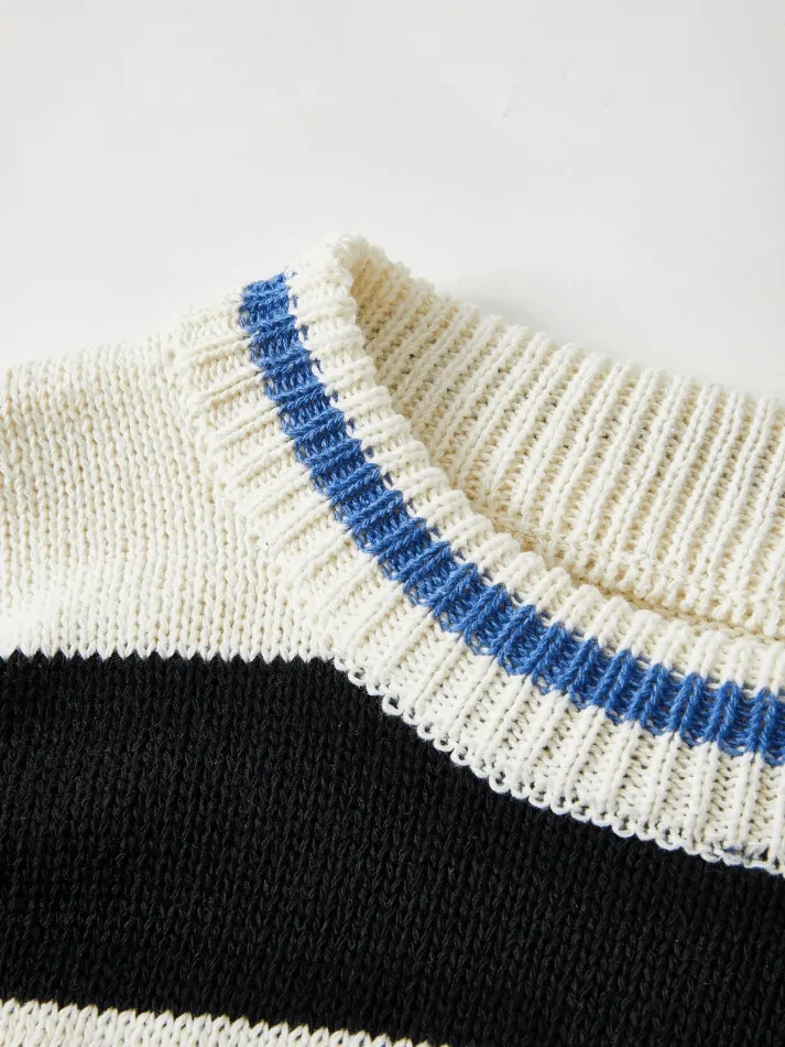 Chicmy-Men's Color Block Striped Distressed Sweater