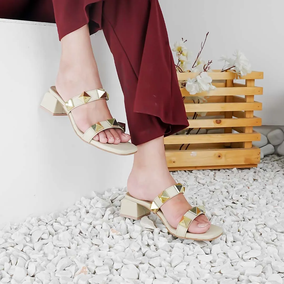 Chunky Stud Mules Beige