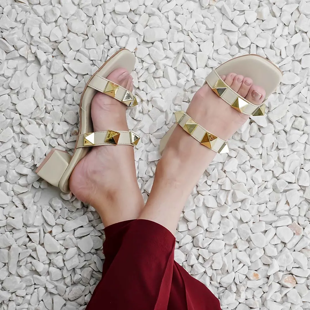 Chunky Stud Mules Beige