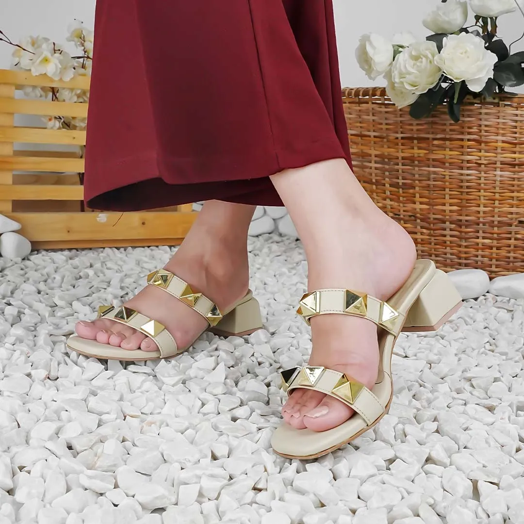 Chunky Stud Mules Beige
