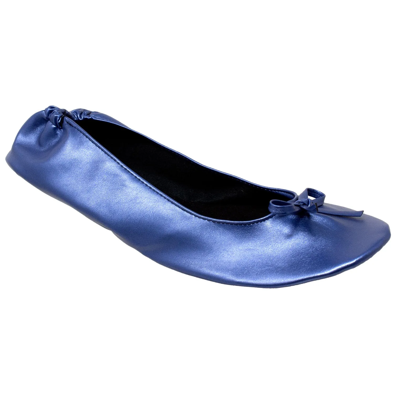 Foldable Ballet Flats Women's Travel Portable Comfortable Shoes Navy PU SOBEYO
