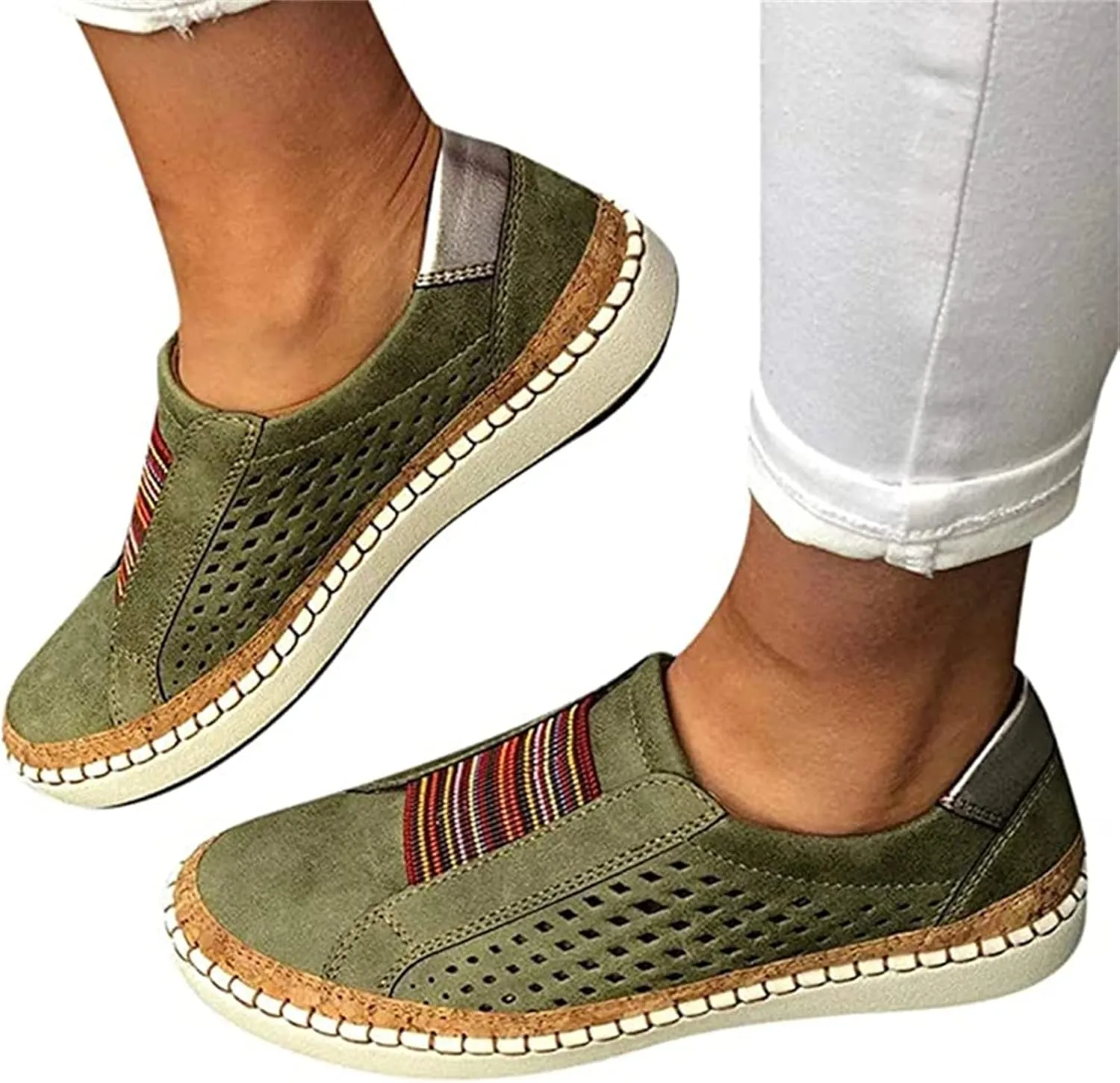 Lausiuoe Sneakers For Women Slip On Memory Foam Canvas Sneakers Low Top Fashion Casual Soft Walking Shoes Flat Loafers