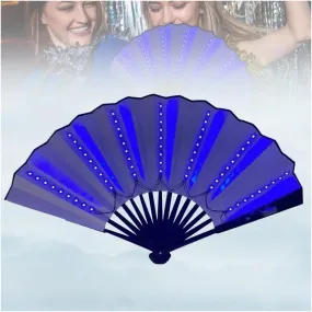 LED Hand Fan for Line Dancing, Foldable Light-Up Clacking Fan for Women, Boots on the Ground Fan for Party, Line Dance Popping Fans (Blue)