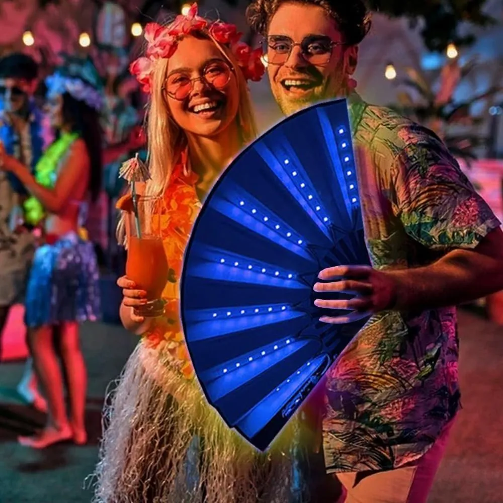 LED Hand Fan for Line Dancing, Foldable Light-Up Clacking Fan for Women, Boots on the Ground Fan for Party, Line Dance Popping Fans (Blue)