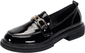 Loafers for Women Women's Black Leather Casual Shoes Thick Soled Autumn Footwear for Comfort and Style