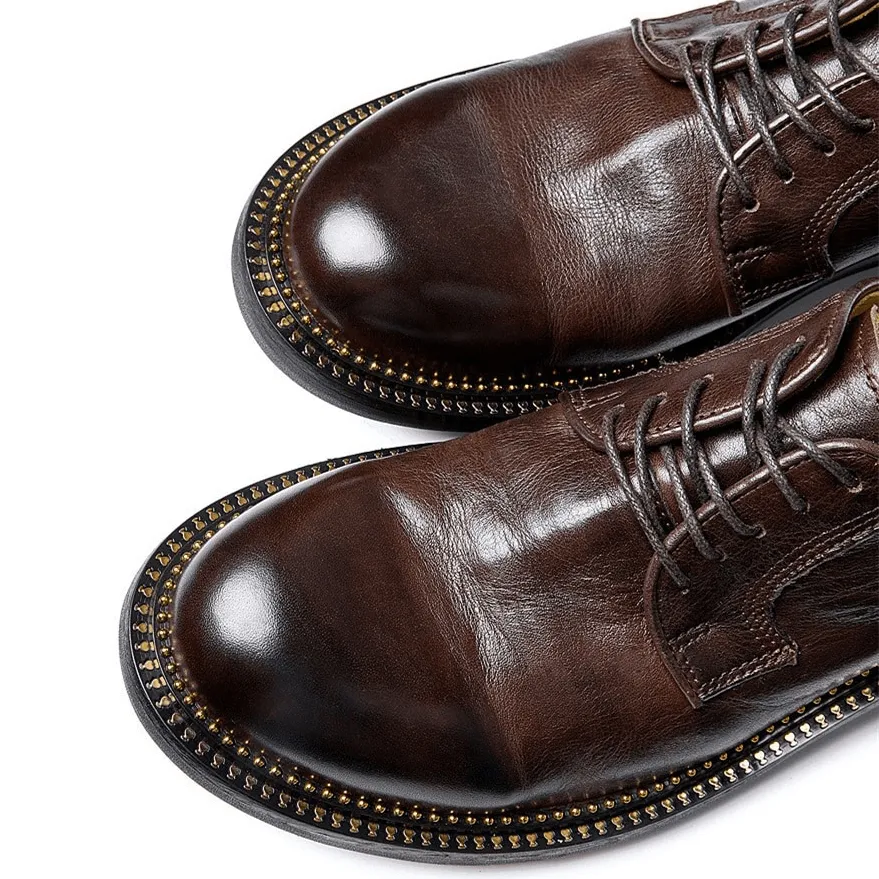 Male Retro Elegant Leather Shoes / Soft Lace-up Round Toe Oxfords / Casual Men's Footwear