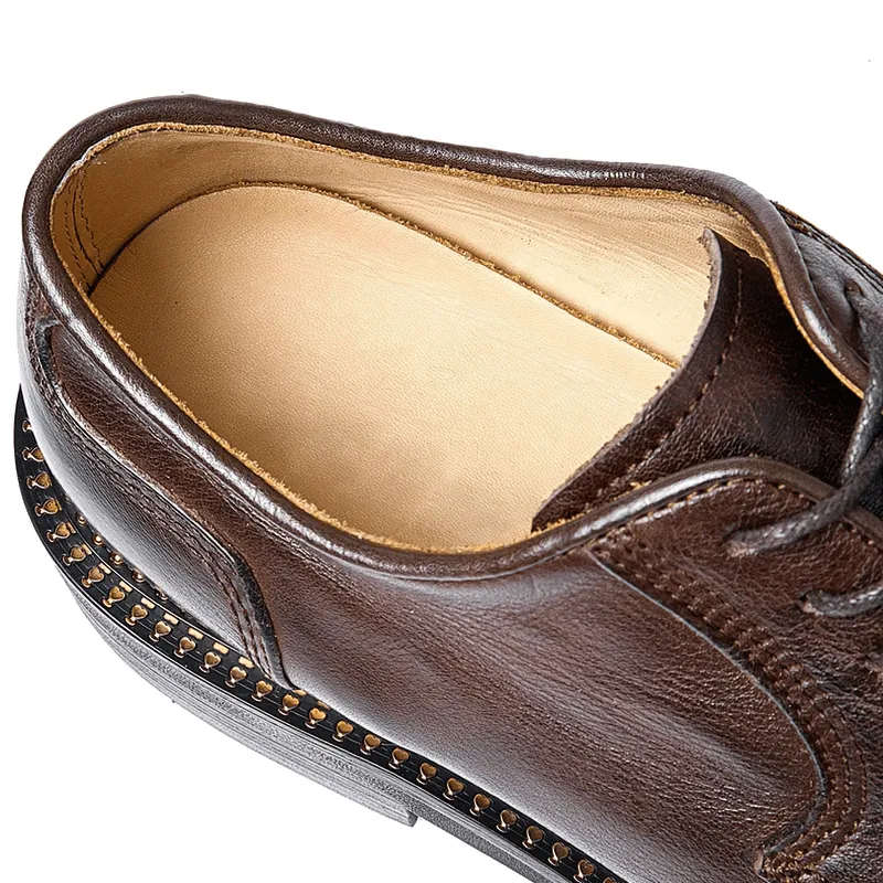 Male Retro Elegant Leather Shoes / Soft Lace-up Round Toe Oxfords / Casual Men's Footwear
