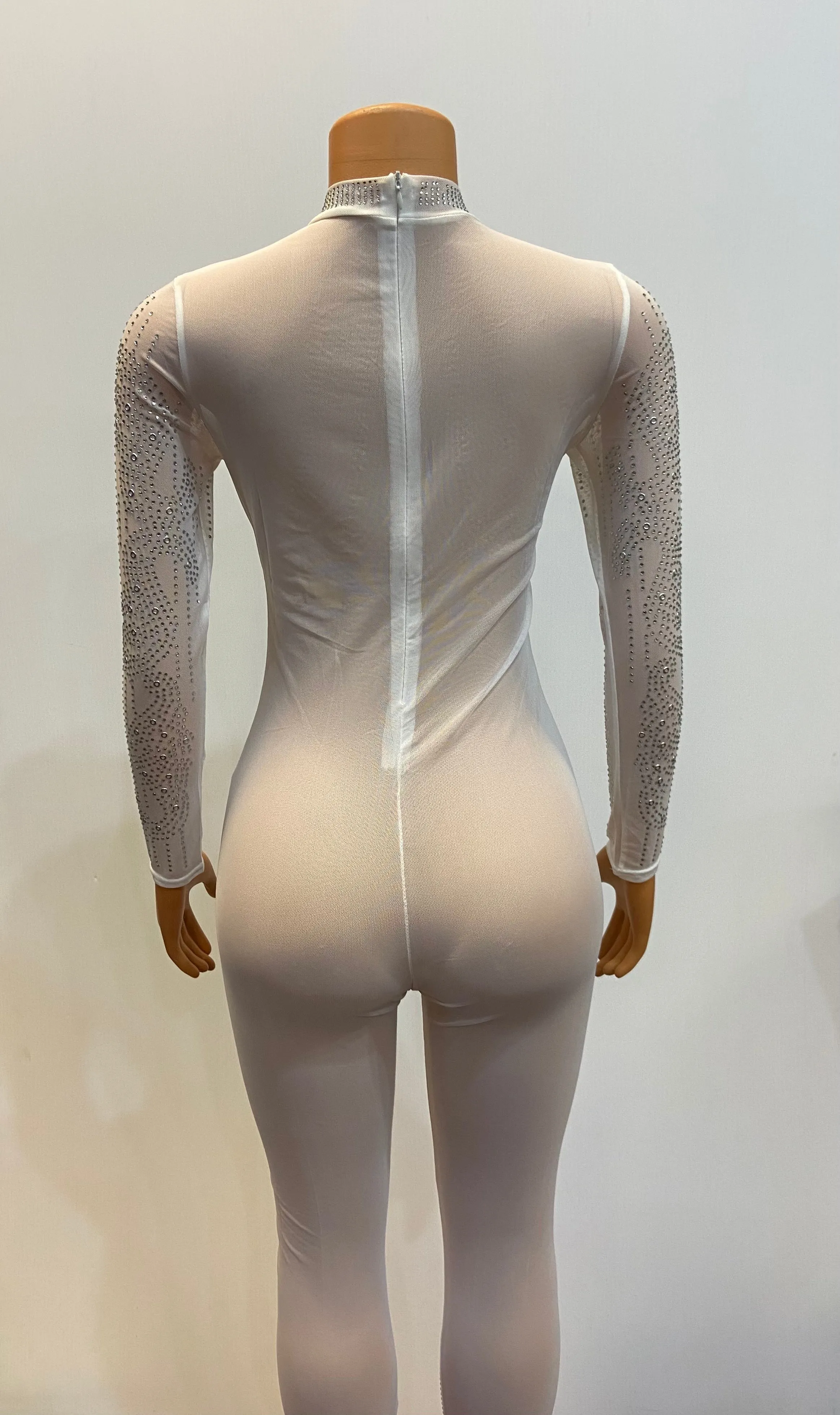 MB FASHION Sheer Embellished Long-Sleeve High-Neck Party Jumpsuit 3500T