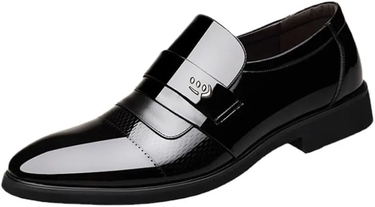 Men Oxford Dress Shoes Waterproof Leather Party Slip-on Pointed Toe Rubber Sole Slip Resistant Outdoor Walking