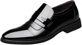 Men Oxford Dress Shoes Waterproof Leather Party Slip-on Pointed Toe Rubber Sole Slip Resistant Outdoor Walking