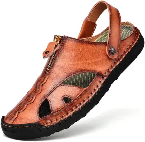 Men's Outdoor Sandals Breathable Summer Beach Shoes Closed Toe Hiking Fisherman Non-Slip Comfortable Casual Leather Sandals